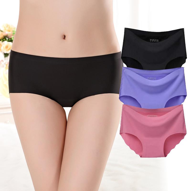 Women's Mid-waist Sexy Underwear Large Size Briefs Quick Dry Thin Seamless Ice Silk Panties
