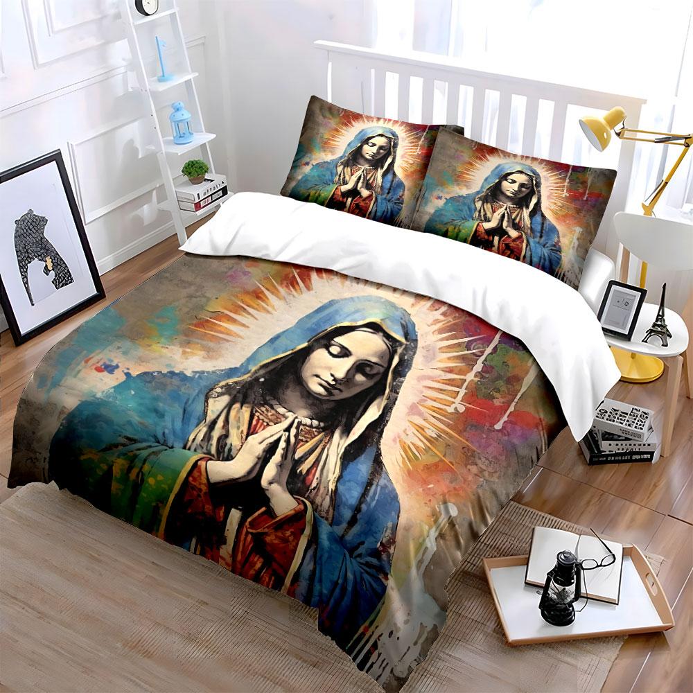 Praying Virgin Mary Artwork Bedding Duvet Cover Set Duvet Cover Pillowcases (1*Duvet Cover 2*Pillowcases, without duvet insert)