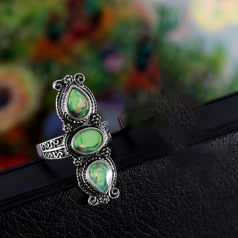 Винтажное Бохо Кольцо из Голубого Нефрита, Сплав, с Плакеткой из Голубого Нефрита, Подходит для Женщин и Мужчин