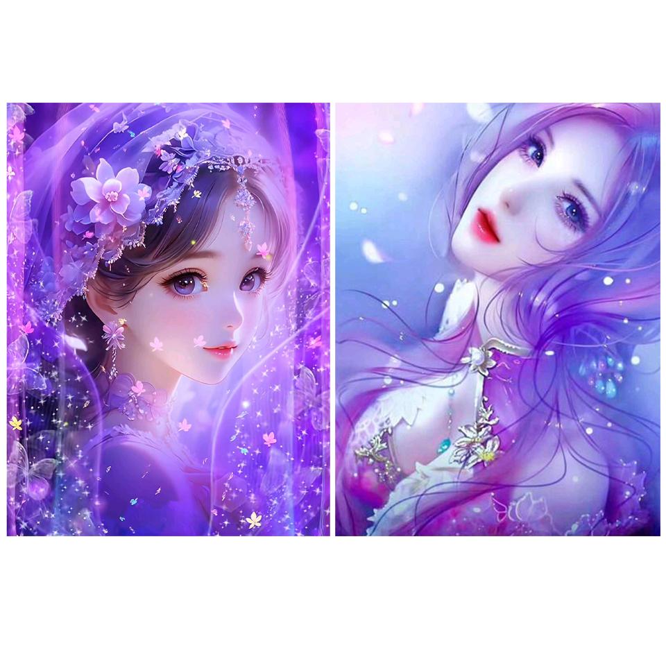 Мультфильм Девушка 5dDIY Картина Фиолетовая Серия Полная Квадратная Алмазная Мозаика Красивые Женщины Декоративная Цветочная Вышивка Подарок