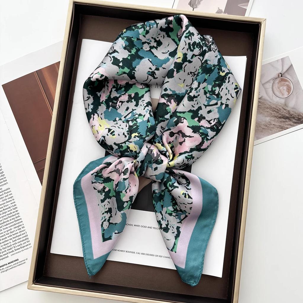 Luxury Floral Print Satin Women's 70cm Square Scarves Scarf Simple Bandana Small Hijab Wrap Hairbands Foulard Shawl