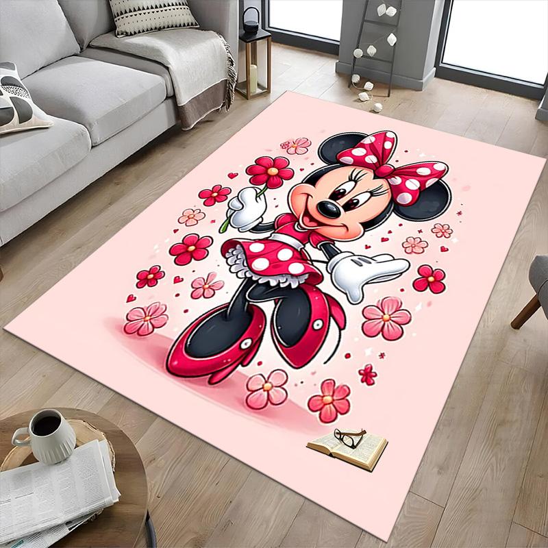 Minnie Mouse Flowers Heart Carpet For Playroom Bedroom Living Room Sofa Home Decorkids Game Area Rug Nonslip Floor Mat