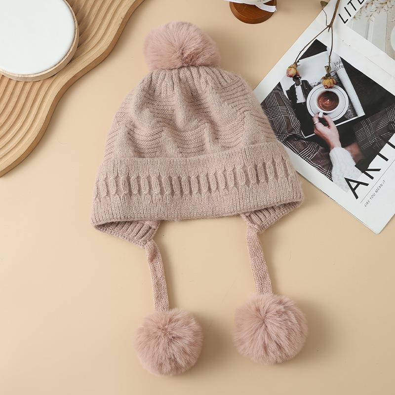 Сладкая и милая треугольная полосатая шапка из кроличьего меха плюс бархатная теплая шапка осенне-зимняя модная повседневная шерстяная шапка уличная шапка от холода корейская