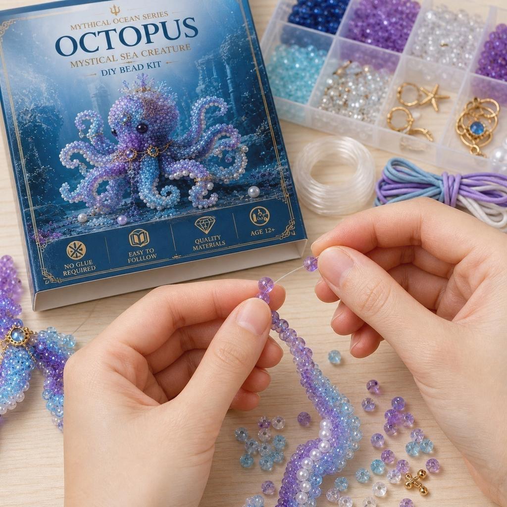 DIY Beaded Octopus Craft Kit Handmade Animal Figure Decoration Set with Acrylic Beads and Accessories for Home Display and Art Projects