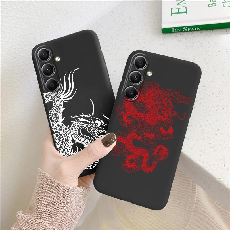 Мягкий силиконовый черный чехол с рисунком Line Chinese Loong для Xiaomi Redmi Note 13 Pro Samsung A55 A35 M35 S24 iPhone Camera Защитный противоударный чехол