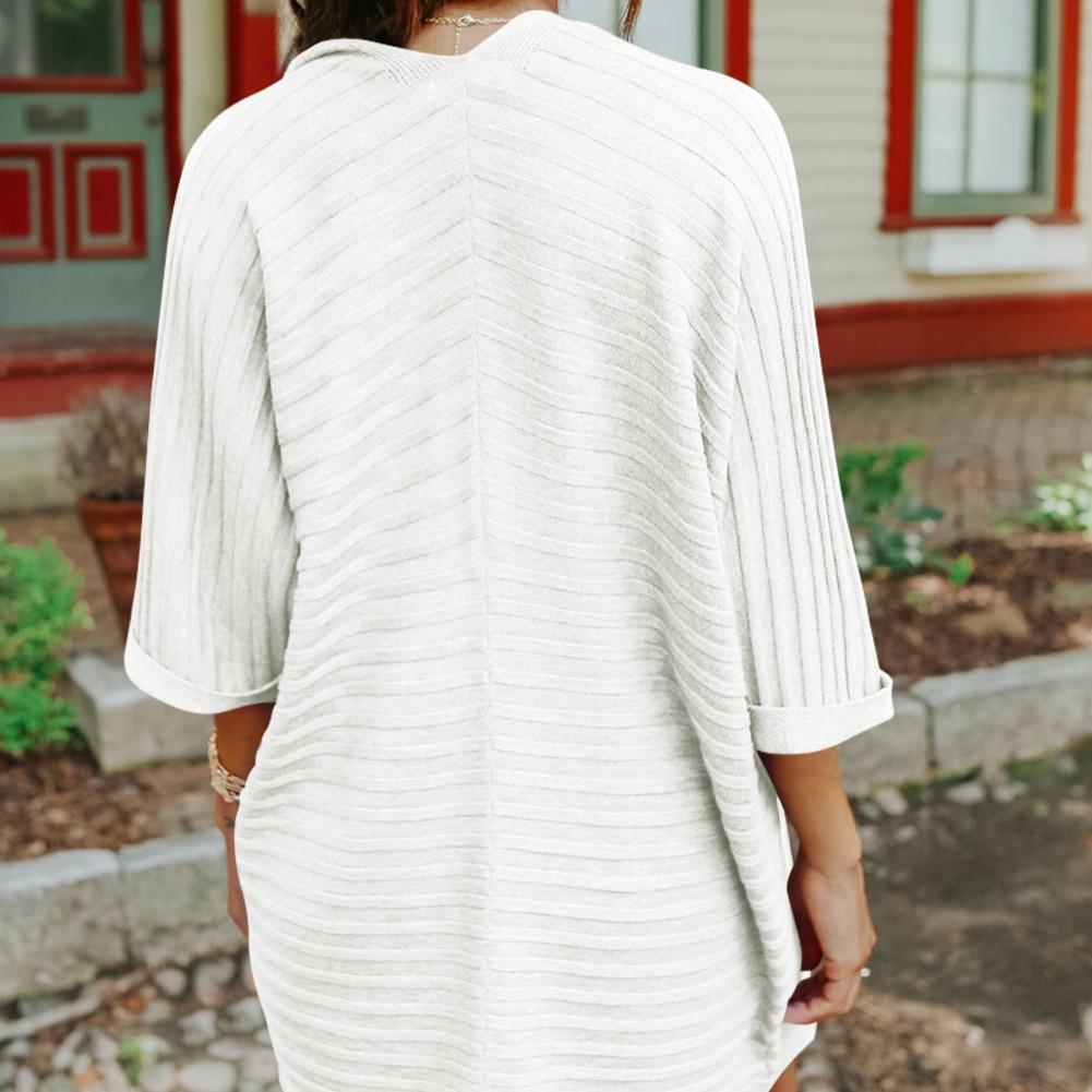 Женский кардиган, вязаная куртка, весна-осень, новый тонкий однотонный цвет, рукава пять минут, верхняя одежда, свитер, топы большого размера