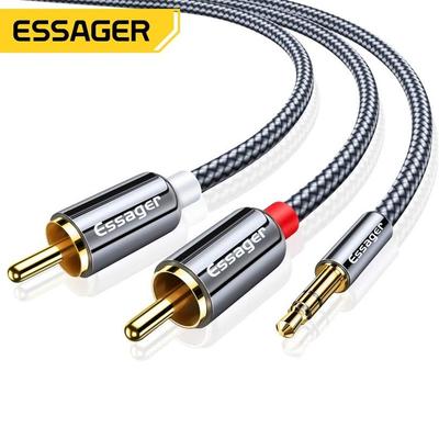 Essager Аудиокабель RCA с разъемом 3,5 на 2 RCA, разъем 3,5 мм с разъемом 2RCA, дополнительный кабель-сплиттер для ТВ, усилителей ПК, DVD, провод динамика