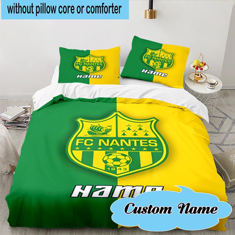 3PCS Custom Name Nantes Football Crest Bedding Set, Including 1pc Duvet Cover And 2pcs Pillowcases, Suitable for dorms and bedrooms Gift