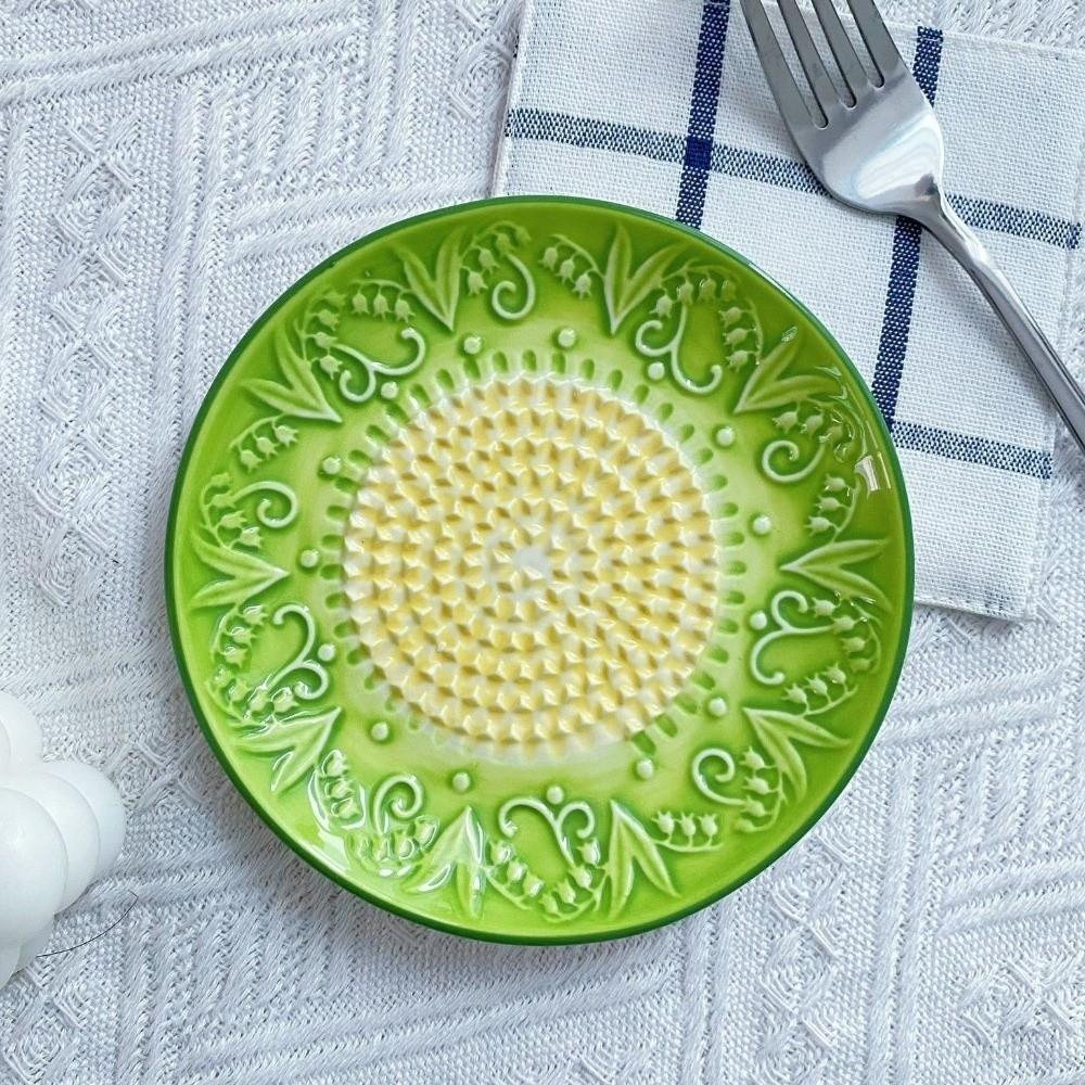 Raised Teeth Ceramic Grater Plate Colorful Embossed Manual Garlic Masher Household Use