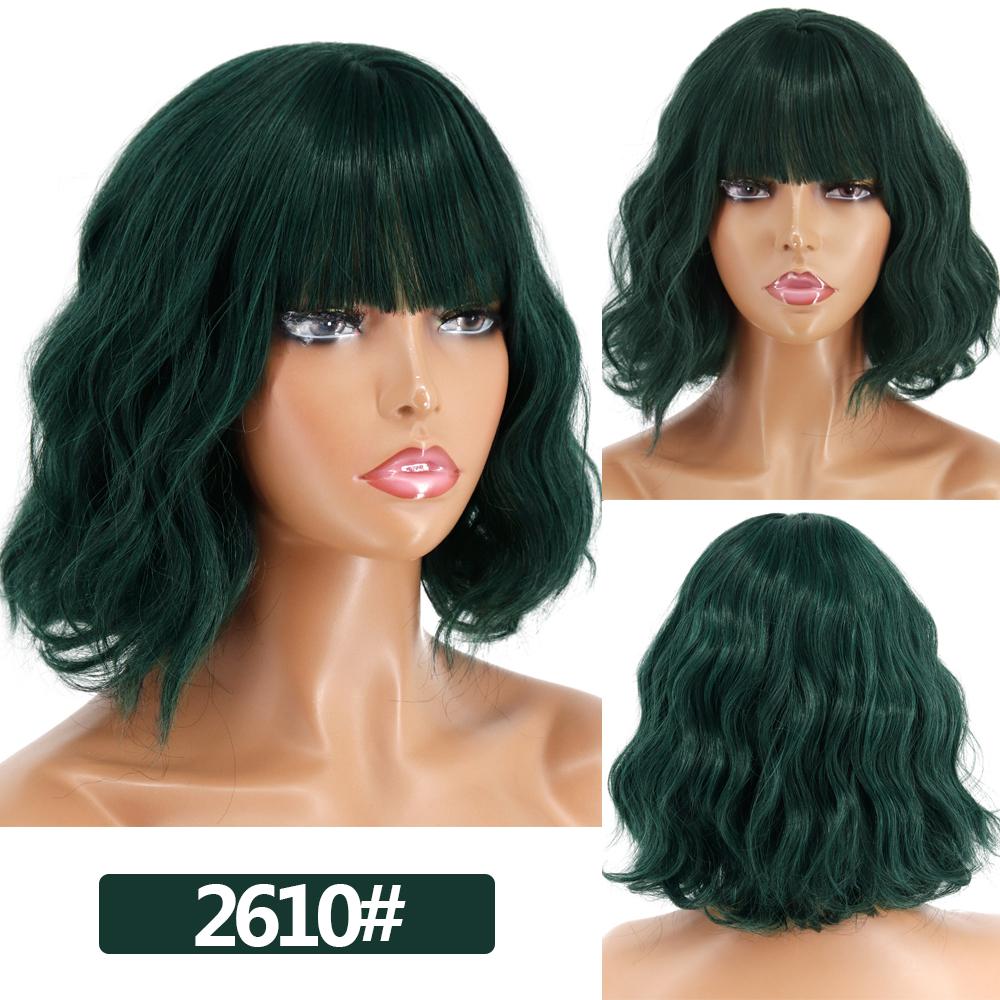 MISS WIG Женский короткий волнистый парик с челкой, платиновый блондин, цвет омбре, парик из синтетического волокна для женщин, повседневная одежда