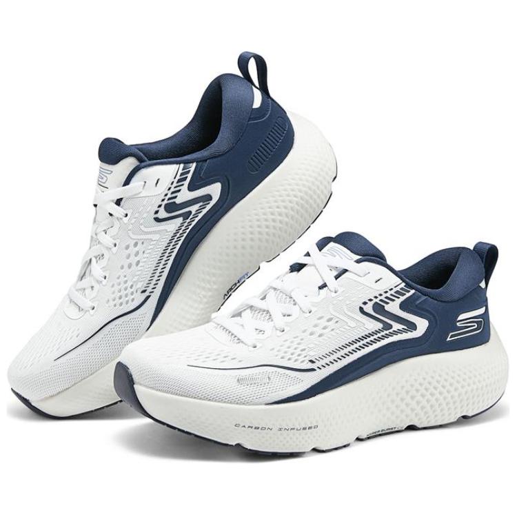 Skechers Go Run Max Road 6 Легкие Удобные Прочные Низкие Тренировочные Беговые Кроссовки Мужские Сникер Белый Синий 246078-WNV