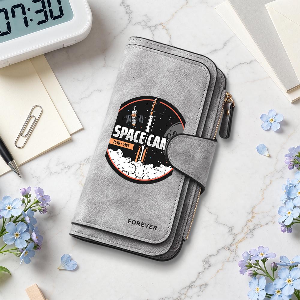 Retro Space Theme Long Purse Fashion Casual Multi Slot Card Holder Daily Portable Wallet