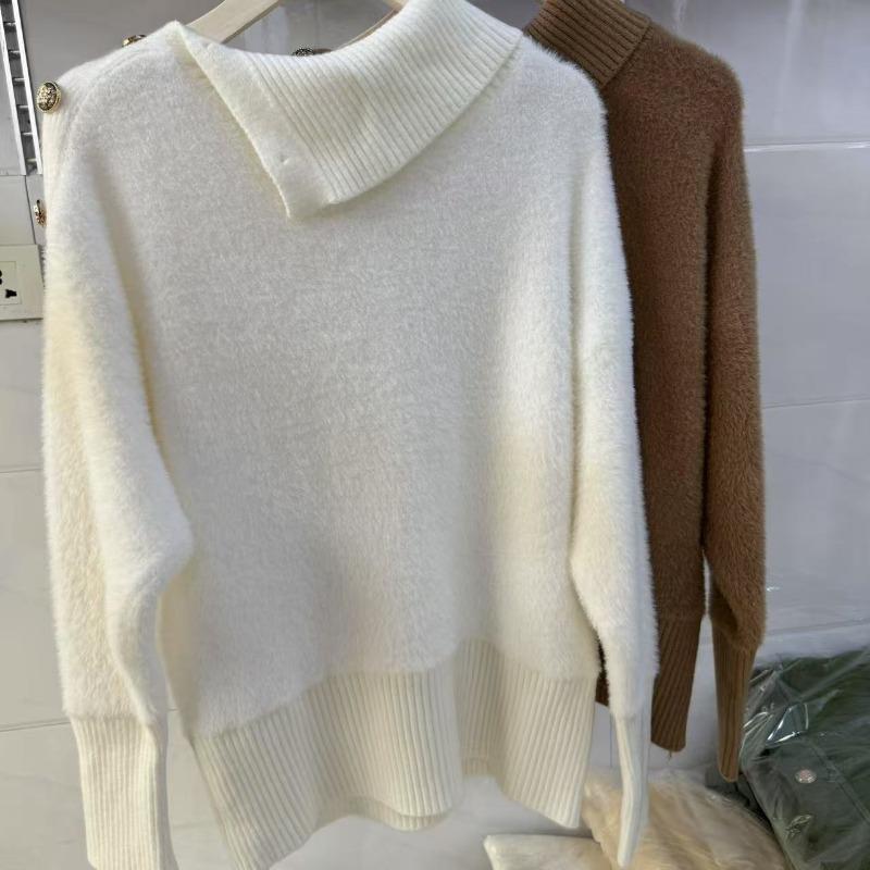 Women S Loose Half Collar Knit Sweater Casual Lazy Style Soft Top