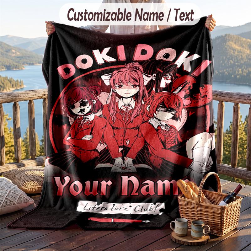 Custom Text Flannel Throw Blanket, Lightweight Cozy Bed Sofa BlanketDoki Doki Literature Club