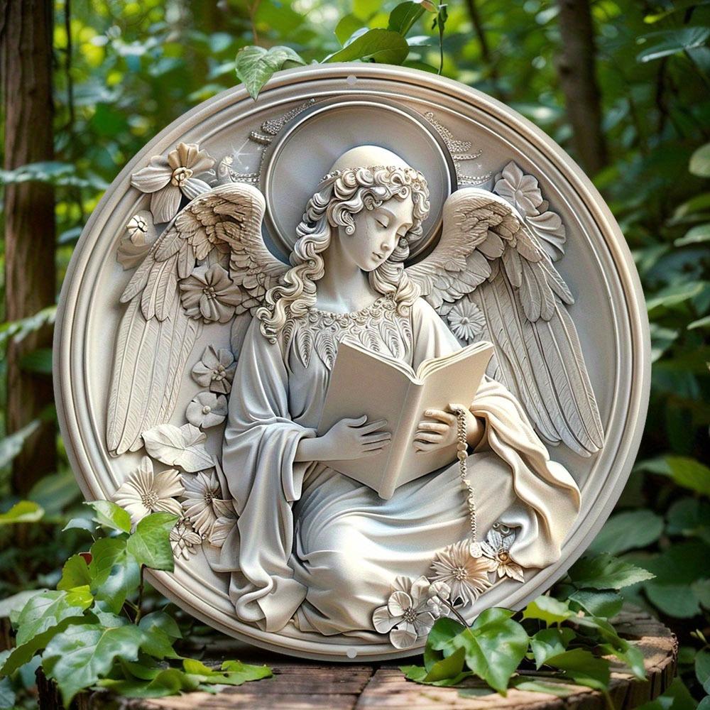 Wood Religious Angel Round Wood Sign, for Home, Apartment, Living Room Wall Decoration, Creative Gifts, Holiday Gift, for Door, Wall, Home, Room
