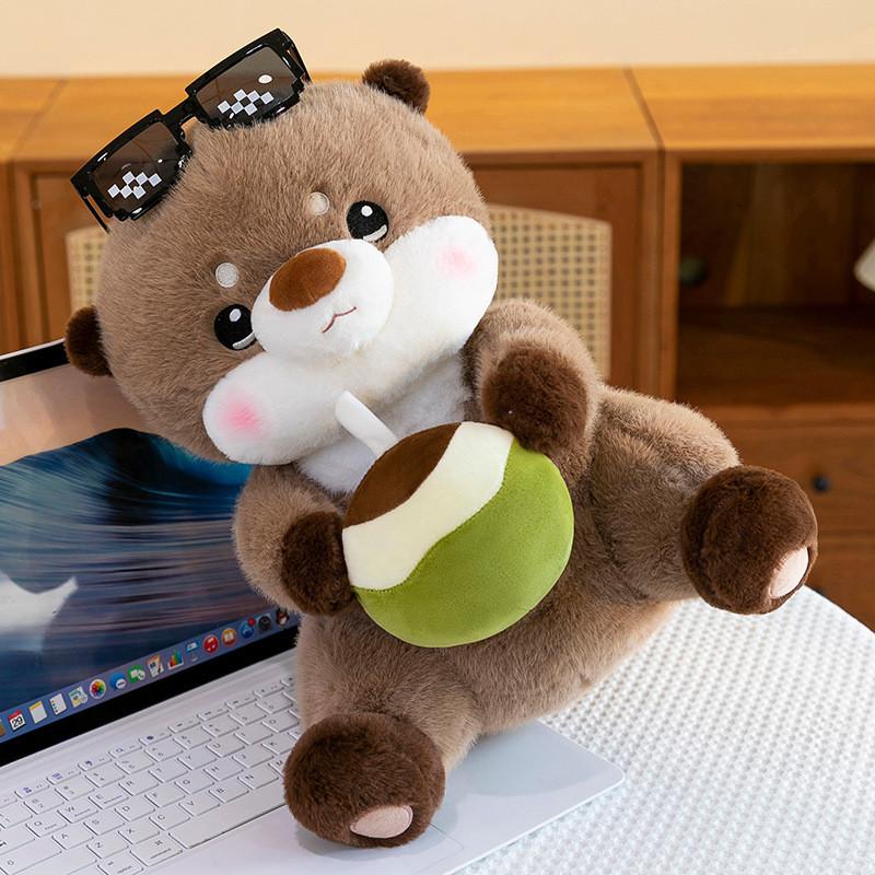 Adorable Coconut Drinking Sloth Capybara Plush Toy Soft Stuffed Animal Gift For Birthdays