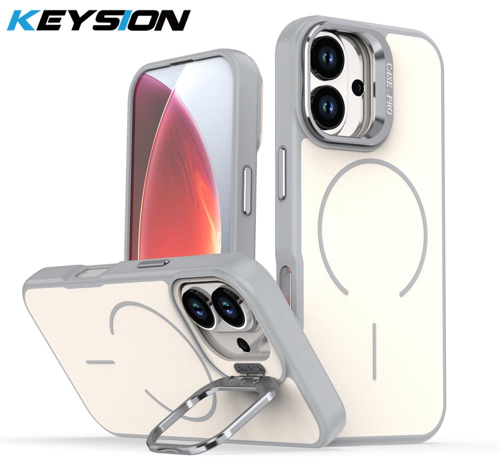 KEYSION Матовый чехол для телефона с покрытием Soft-touch, подставкой для линз, для Magsafe, для iPhone 17 Pro Max, магнитный, для беспроводной зарядки, противоударная задняя крышка