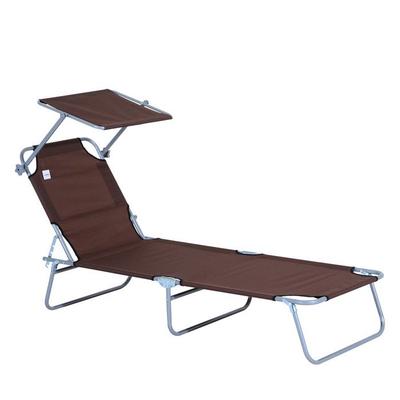 Шезлонг - - Складной с защитой от солнца - Металл - Коричневый - 187x58x36 см