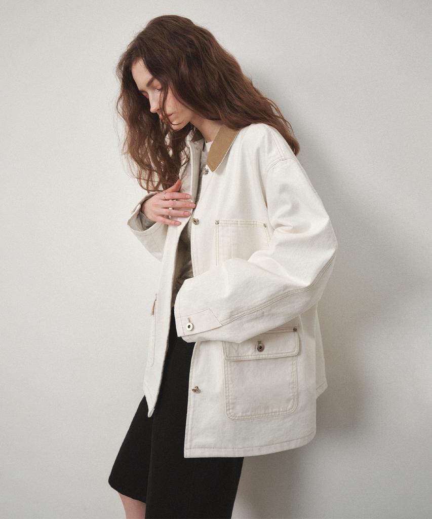 Ostkaka Collar Contrast Work Jacket Ivory