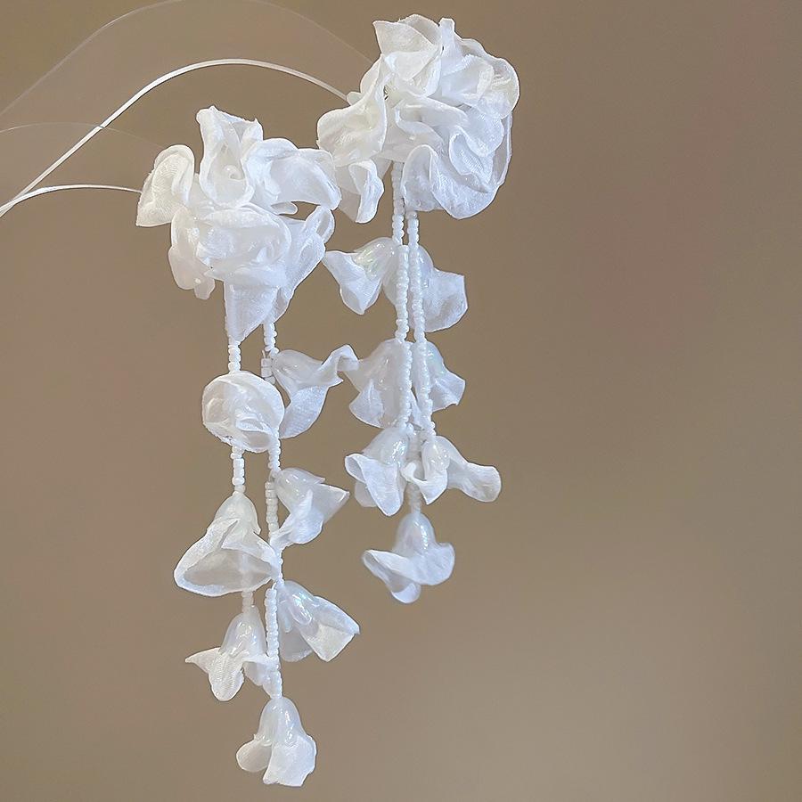 Серьги с кисточками в виде цветов из шифона "Серебряная игла", Милый стиль Мори, Дофаминовый тренд, Универсальные женские серьги