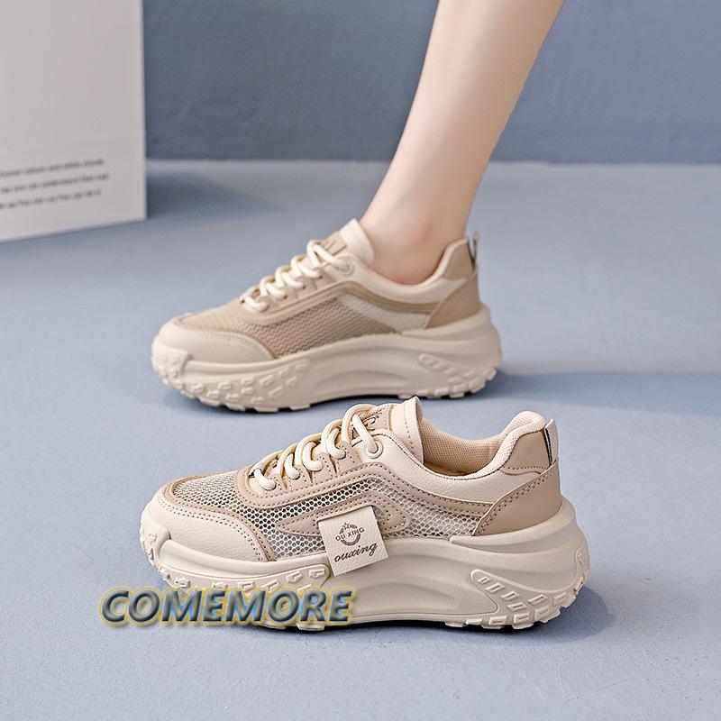 Женская обувь сетчатая дышащая корейская версия для студентов с увеличенной платформой для бега спортивная обувь для отдыха на толстой подошве со шнуровкой нескользящая