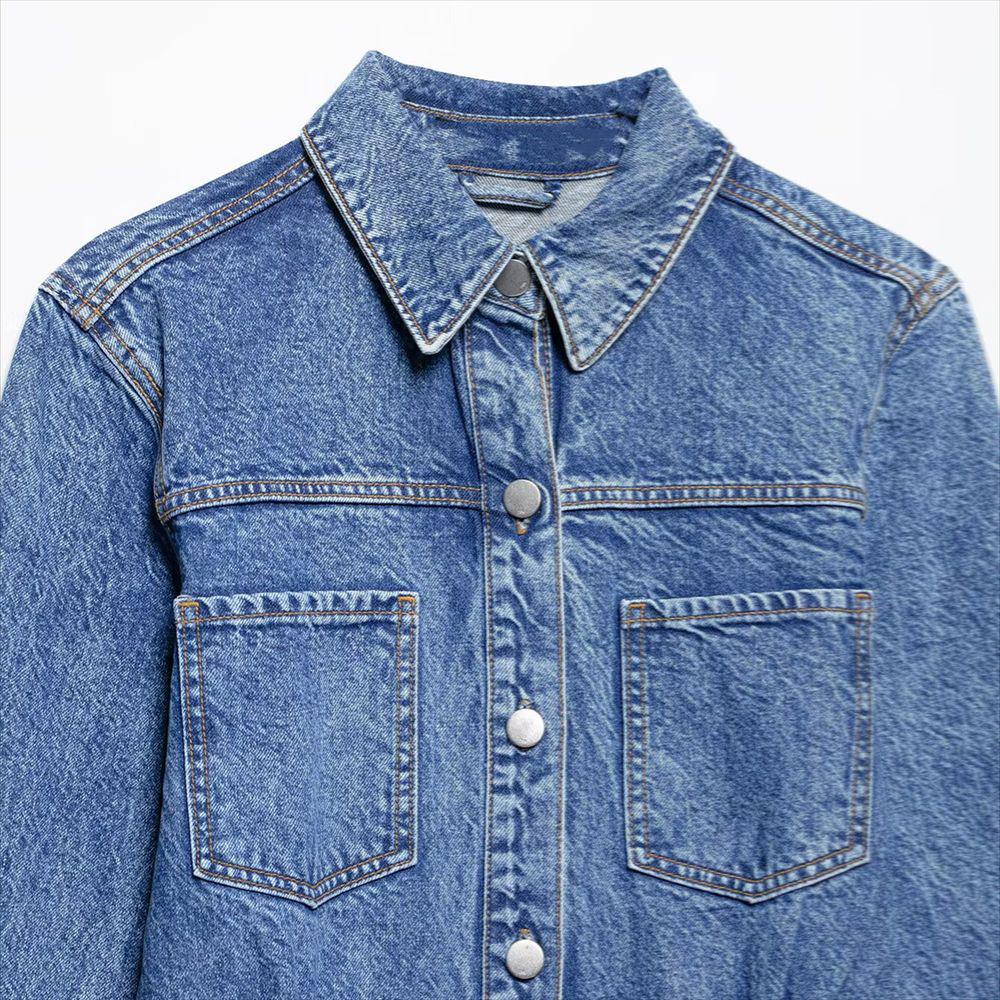 2025 Spring/Summer Women's Casual Versatile Lapel Long-Sleeved Denim Dress