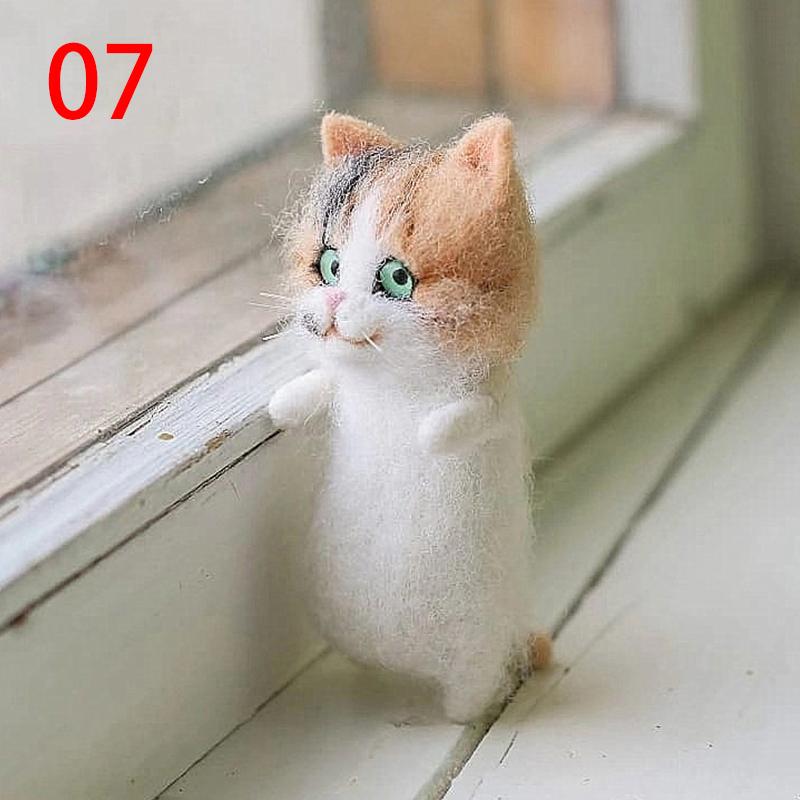 Cute Kit Unfinish Wool Doll Kitty Siamese Hawksbail Tabby Civet Cat Needle Felt Kit Package
