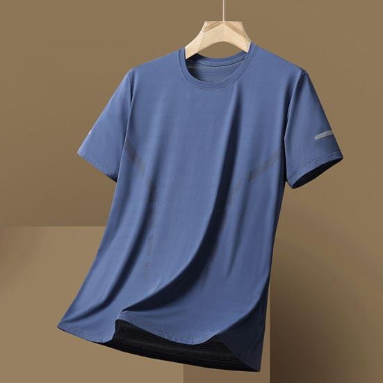 Летняя мужская футболка из ледяного шелка с круглым вырезом, свободная однотонная пуловер с короткими рукавами, повседневная повседневная одежда, спортивный топ для фитнеса