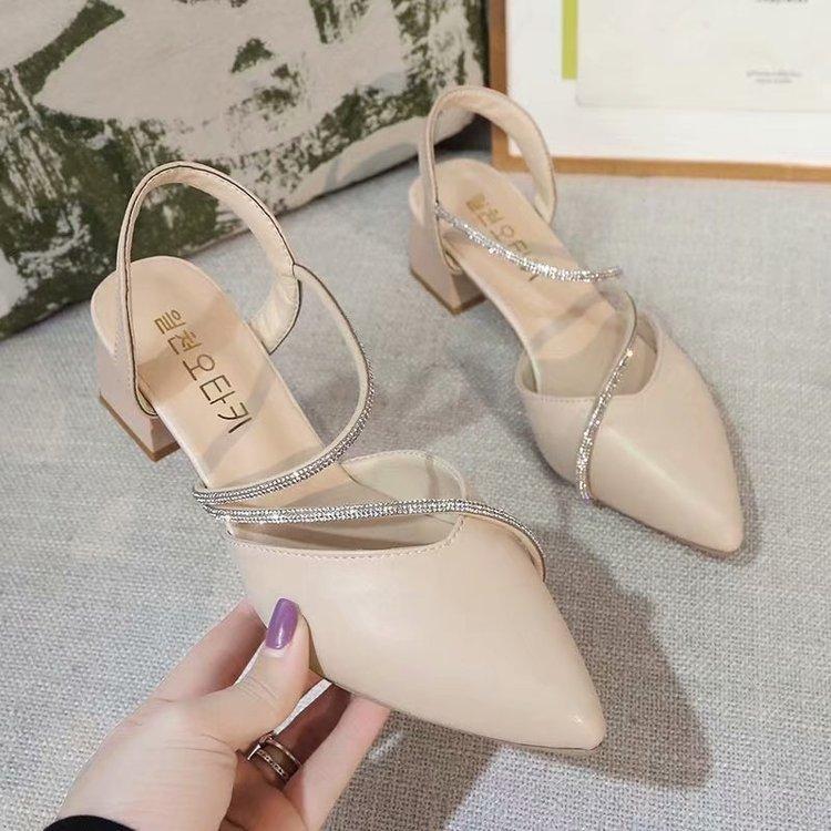 Fashion Sandals Fairy Wind 2021 New Summer Bag Head Thick Heel Rhinestone High Heel with Skirt Women's Shoes