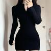 QWEEK Black Bodycon Knitted Dress Women Sexy Wrap Slim Short Dresses 2022 Autumn Fall Solid Outfits Robes Femlae