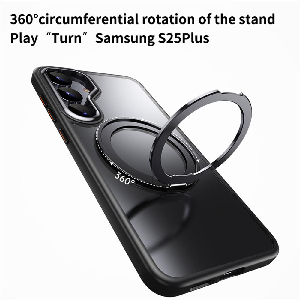 For Samsung Galaxy S25 Magnetic Case TPU + Acrylic + Metal Kickstand Matte Phone Cover