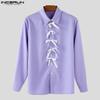 INCERUN Men Lapel Long Sleeve Front Bow Knot Back Twisted Casual Shirts