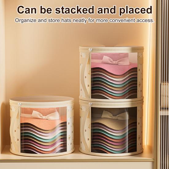 Hat Storage Bucket Large Capacity Zipper Closure Transparent Foldable Round Brim Hat Storage