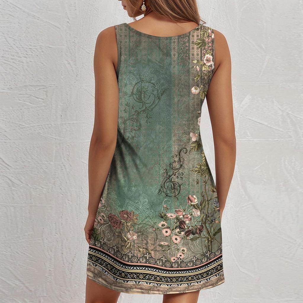 Женский повседневный сарафан с карманами, летнее пляжное платье в стиле бохо, футболки, платья с круглым вырезом, свободные платья-майки