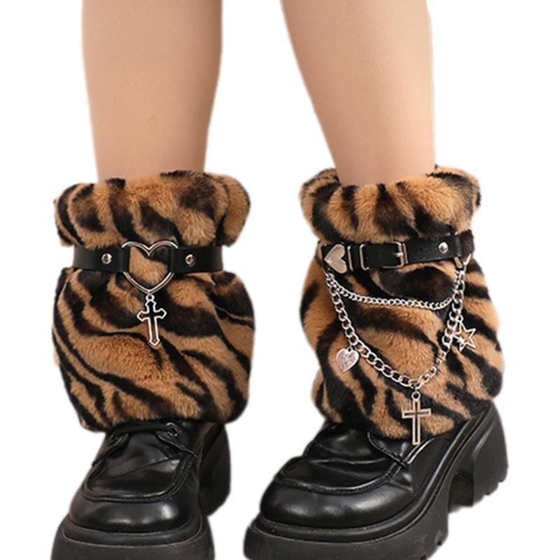 Women Furs Leg Warmer Party Costumes Winter Furry Long Boot Cuffs Fuzzy Shoe Cover Holiday Festival Performances Play