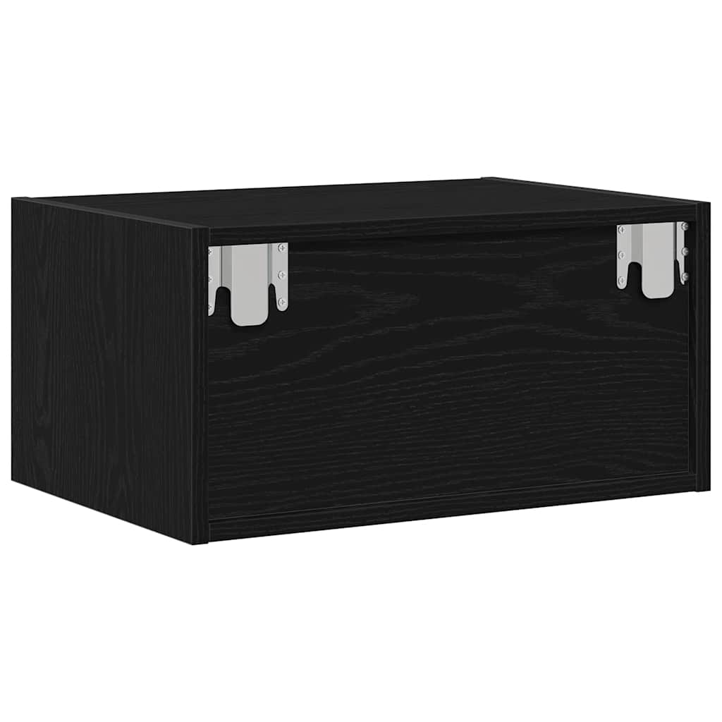 Wall Mounted Nightstand with LED Lights Black Oak Effect