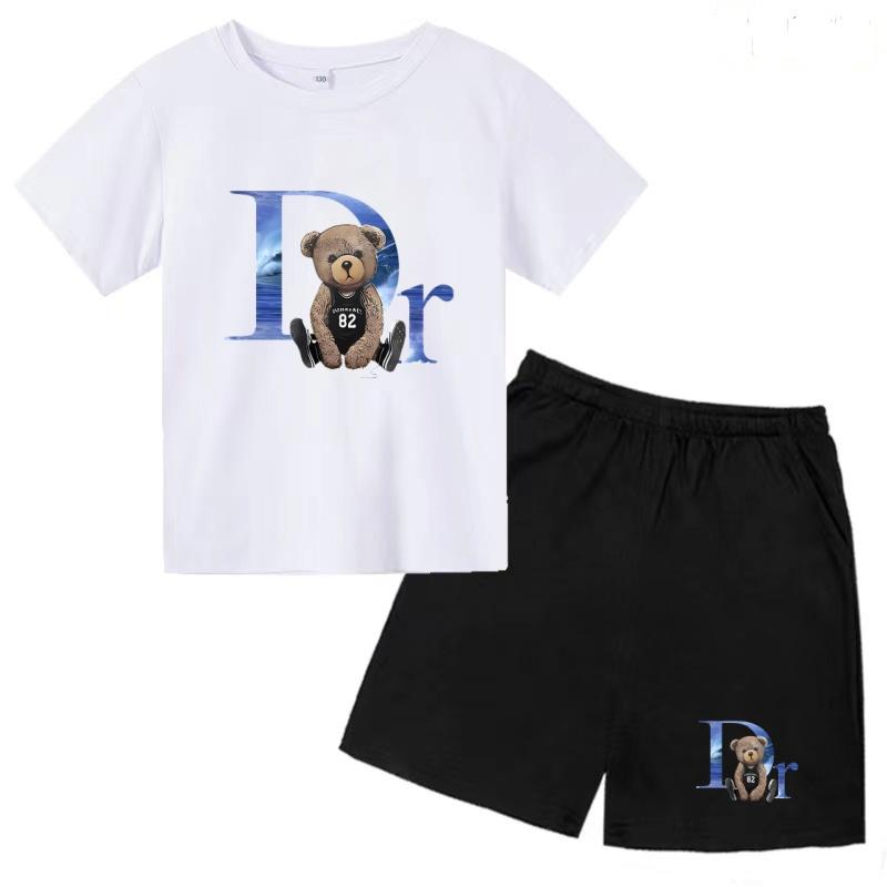 Kids Summer New Hot T-shirt Black Top 3-12Years Boys Girl Brand Breathable Short-sleeved+Shorts 2P Casual Coat Sport Jogging Set