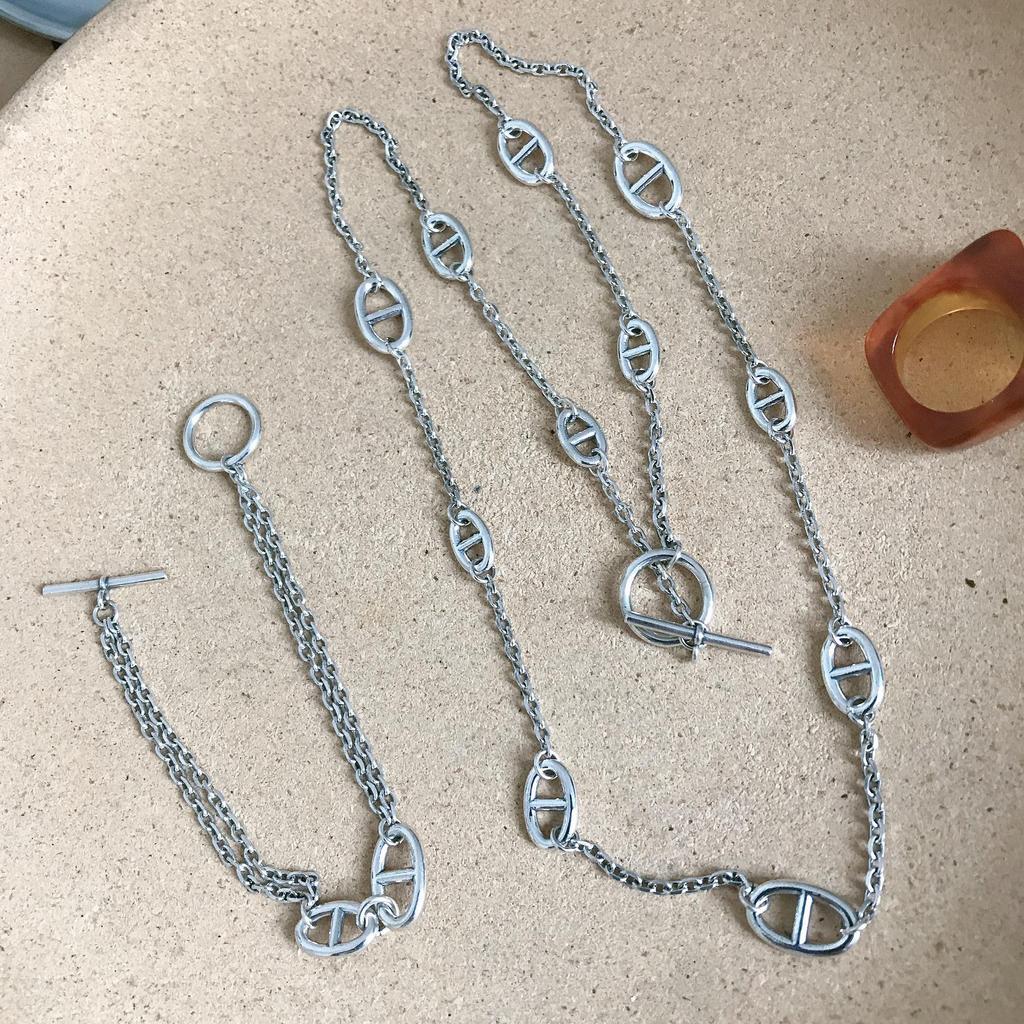 Браслет и цепочка для свитера из серебра 925 пробы в форме свиного носа из Южной Кореи