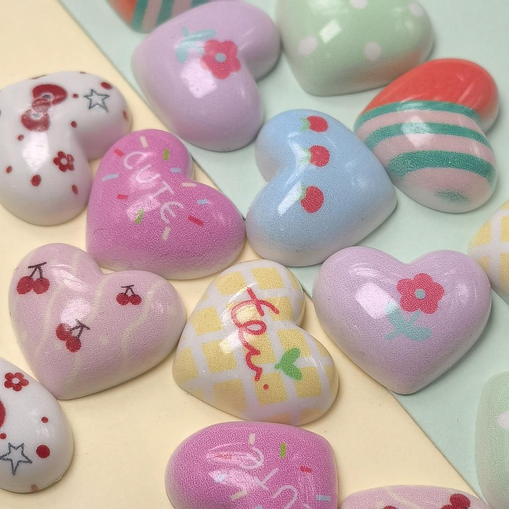 100Pcs Cute Flower Cherry Heart Resin Charms Flatback Resin Cabochon Fit Hair Bows Center Accessories DIY Scrapbook Crafts