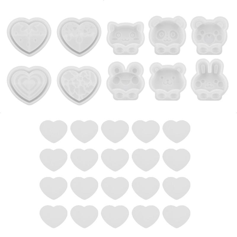 Crystal Resin Animal Molds Adorable Shaker Pendants Silicone Moulds with Cute Bear and Heart Shape