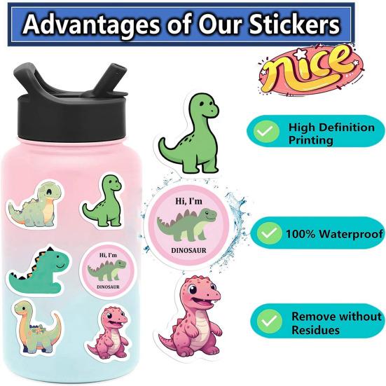 100Pcs Cartoon Dinosaur Stickers Waterproof PVC Cute Animal Decals DIY Vinyl Art Decoration Skateboard Luggage Water Phone Case Graffiti
