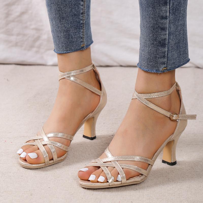 New Sandals Women's Ankle Strap Gladiator Sandals Women High Heels Cross Straps Gold Sandalias Mujer Summer Shoes Woman