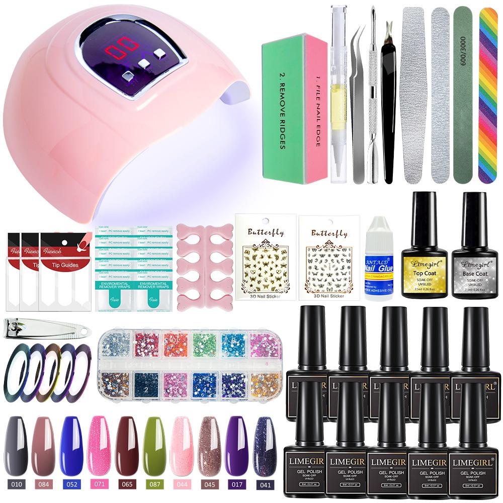 Limegirl Gel Polish Kit with UV Light Nail Art Tools Stickers Decals DIY Set Quick Dry Long Lasting Gift