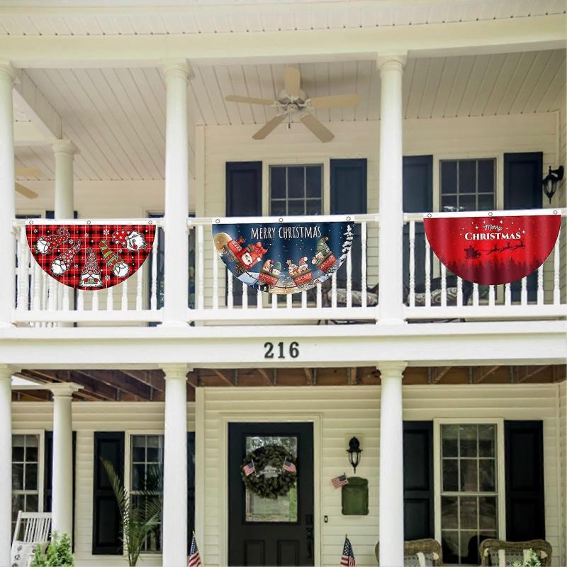 Fan Shaped Christmas Polyester Flags for Outdoor Decor, Colorful, Party- Home Use -Yx