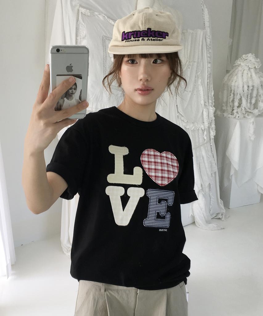 Mimdeowodeulobeu Футболка с патчами Hello World Love_Черная