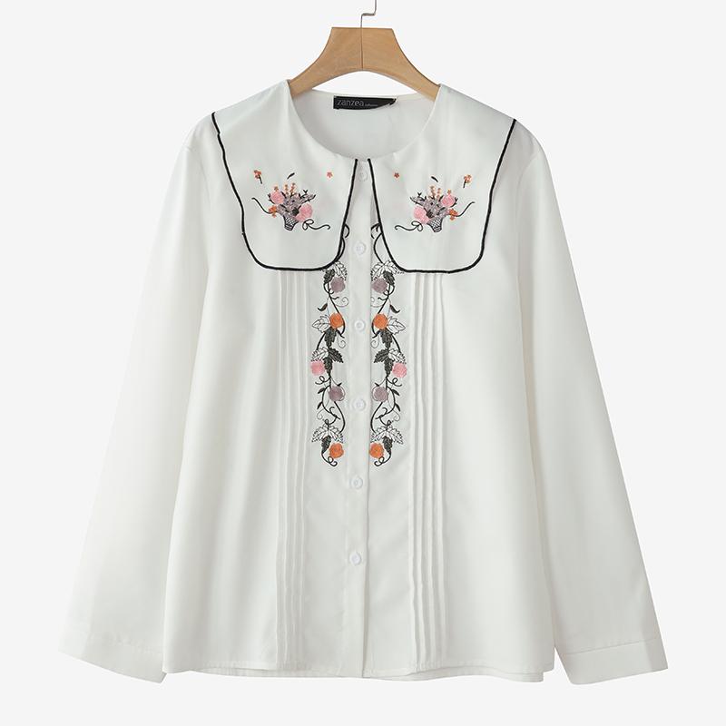 ZANZEA Женская повседневная блузка с длинным рукавом и вышивкой в цветочек