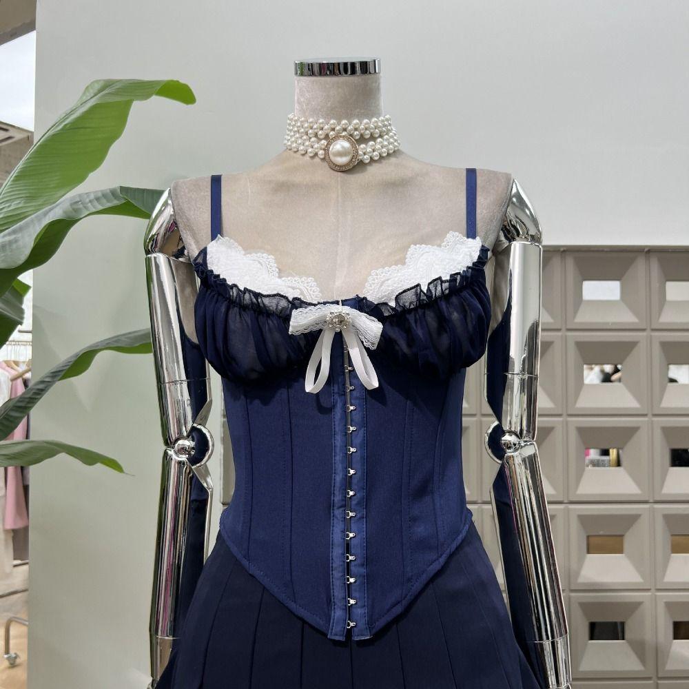 Камисоль с оборками, кружевом и цветком, с пряжкой, облегающий, укороченный топ, модный кружевной корсет, весна-лето