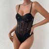 European & American Sequin Fishbone Slim Suspender Jumpsuit 60646