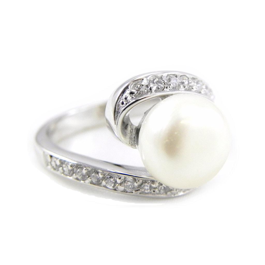 Серебряное кольцо 'Жемчужная красота' Серебристо-белое (родий) - 10 мм