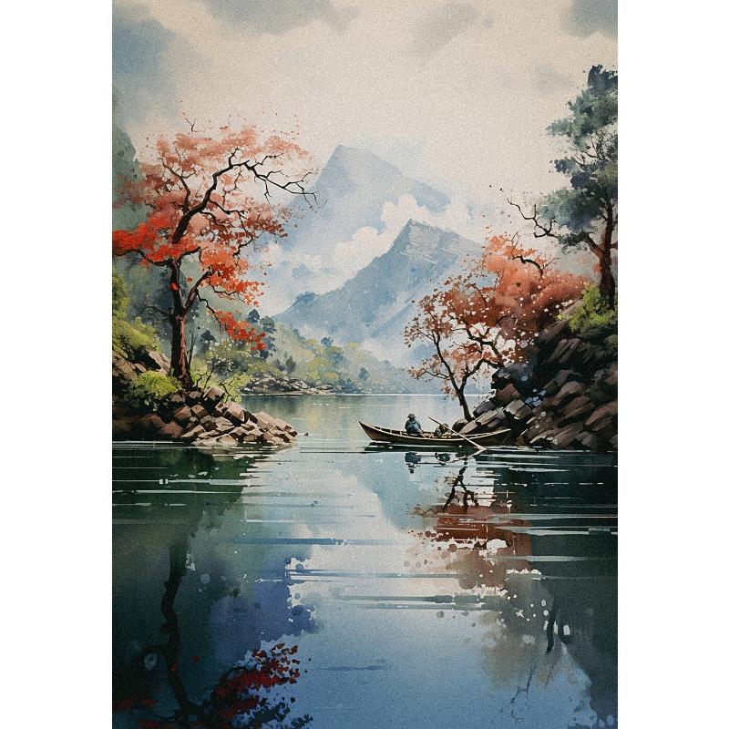 Традиционный китайский горный пейзаж природа река лодка искусство постеры холст картины настенные принты картины гостиная домашний декор